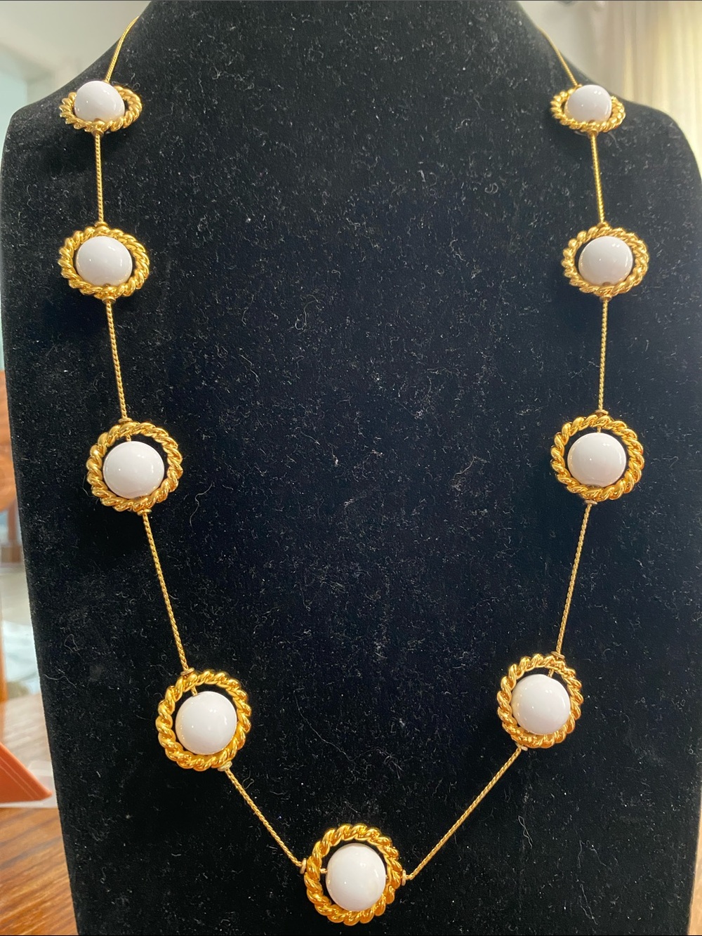 Anne Klein Gold-Tone Necklace with White Cabochon Stations
